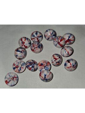 Small Circular Red, White And Blue Splatter Shank Buttons 15 Pieces